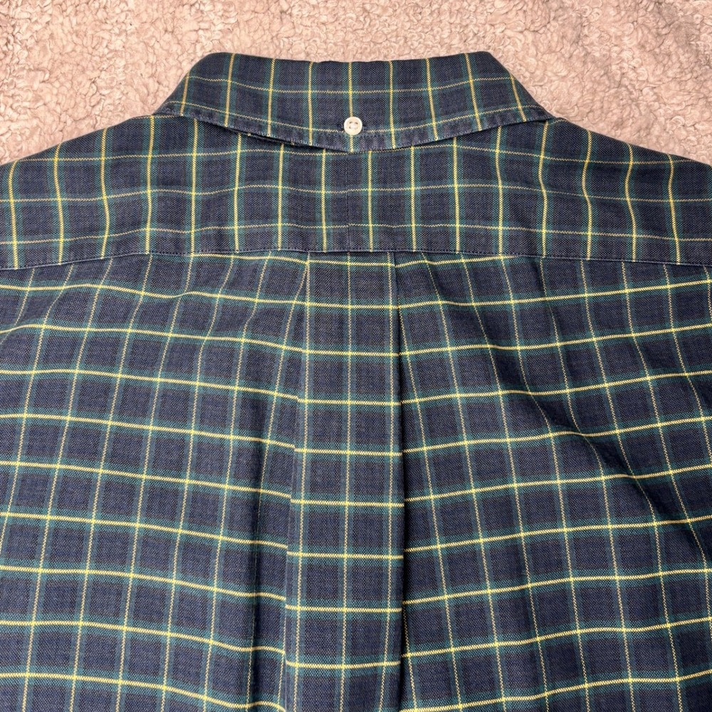 Ralph Lauren Button Down Shirt Mens L Navy Blue Yellow Grid Custom Fit Plaid - Picture 7 of 13